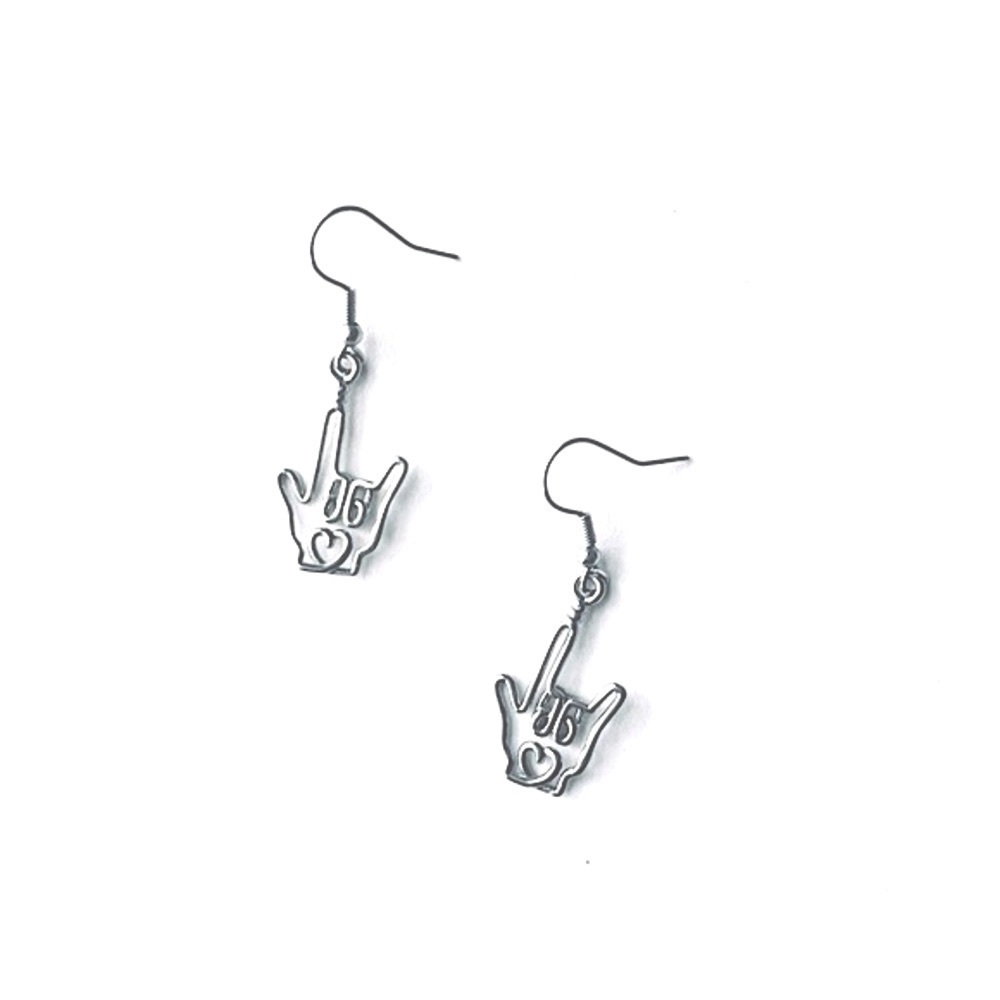 SILVER LOVE HAND SIGN EARRINGS